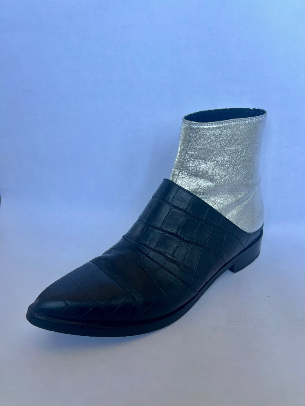 MM6 Maison Margiela Ankle Boots Black Croc Embossed & Silver Leather US 9